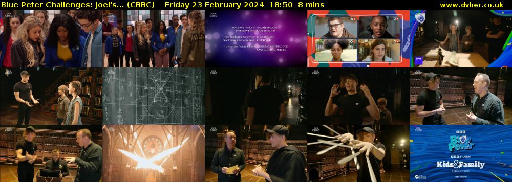 Blue Peter Challenges: Joel's... (CBBC) Friday 23 February 2024 18:50 - 18:58