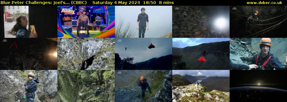 Blue Peter Challenges: Joel's... (CBBC) Saturday 4 May 2024 18:50 - 18:58