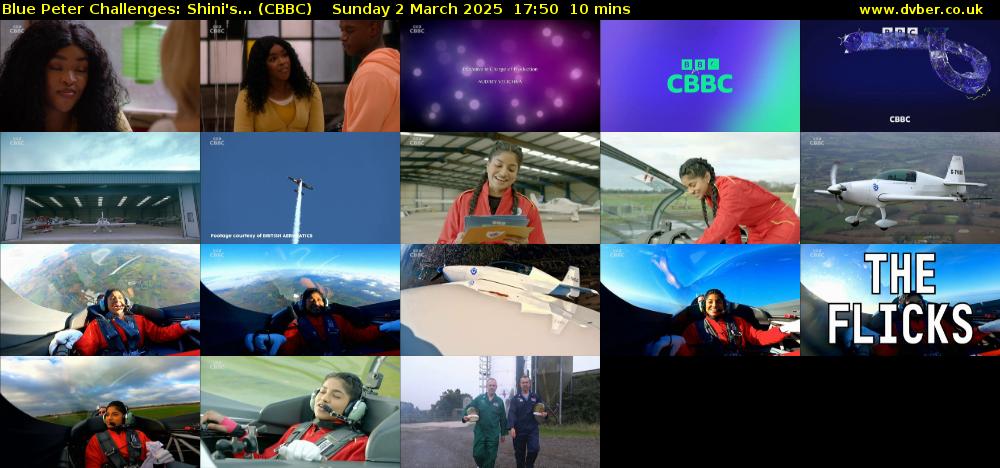 Blue Peter Challenges: Shini's... (CBBC) Sunday 2 March 2025 17:50 - 18:00