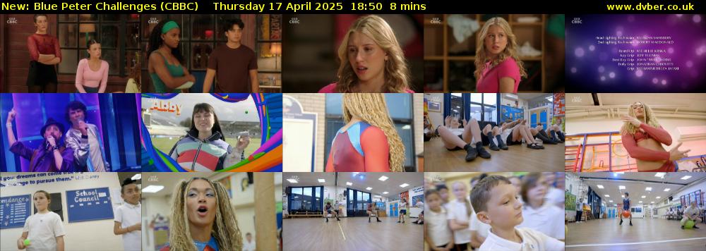 Blue Peter Challenges (CBBC) Thursday 17 April 2025 18:50 - 18:58