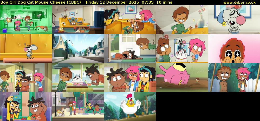 Boy Girl Dog Cat Mouse Cheese (CBBC) Friday 12 December 2025 07:35 - 07:45