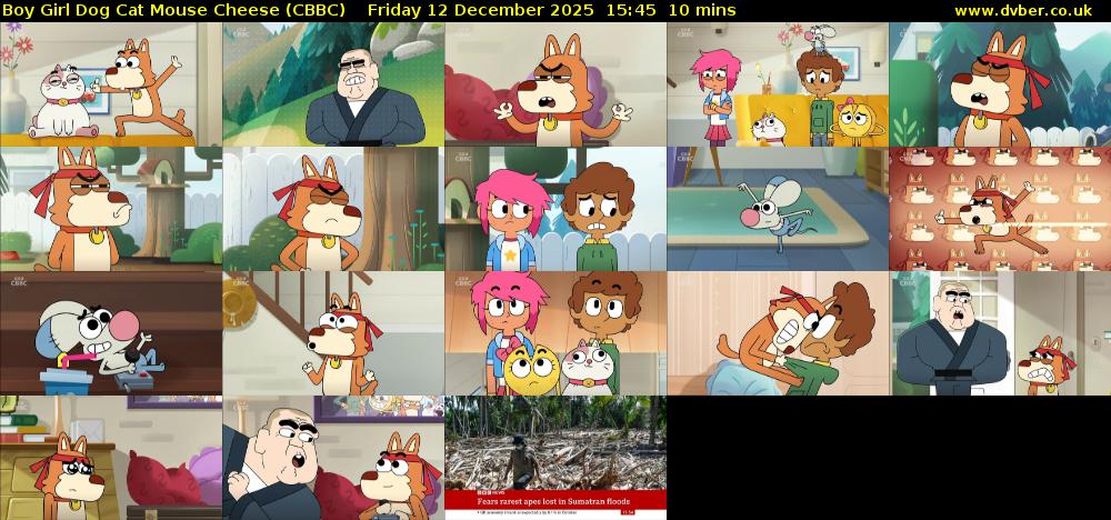 Boy Girl Dog Cat Mouse Cheese (CBBC) Friday 12 December 2025 15:45 - 15:55