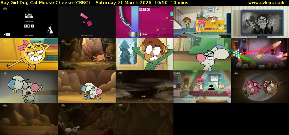 Boy Girl Dog Cat Mouse Cheese (CBBC) Saturday 21 March 2026 10:50 - 11:00