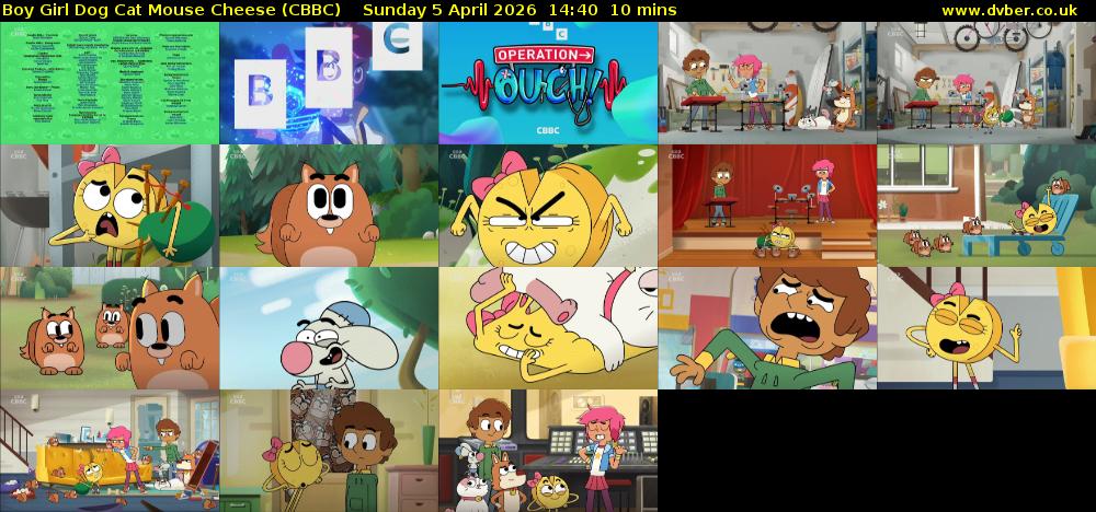 Boy Girl Dog Cat Mouse Cheese (CBBC) Sunday 5 April 2026 14:40 - 14:50