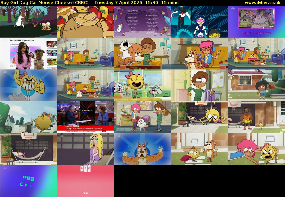 Boy Girl Dog Cat Mouse Cheese (CBBC) Tuesday 7 April 2026 15:30 - 15:45