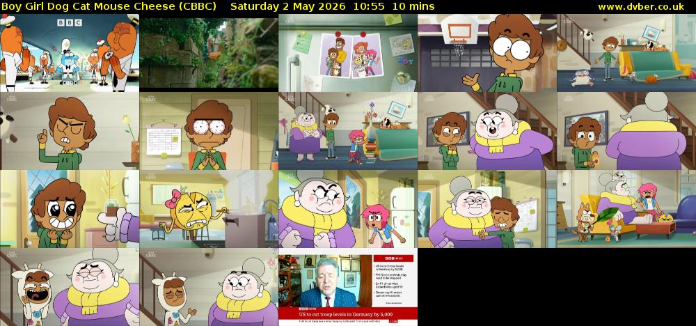 Boy Girl Dog Cat Mouse Cheese (CBBC) Saturday 2 May 2026 10:55 - 11:05