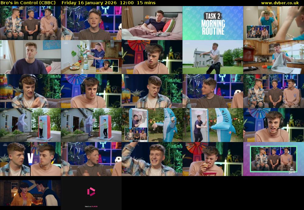 Bro's In Control (CBBC) Friday 16 January 2026 12:00 - 12:15