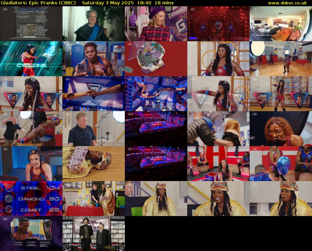 Gladiators: Epic Pranks (CBBC) Saturday 3 May 2025 18:40 - 18:58