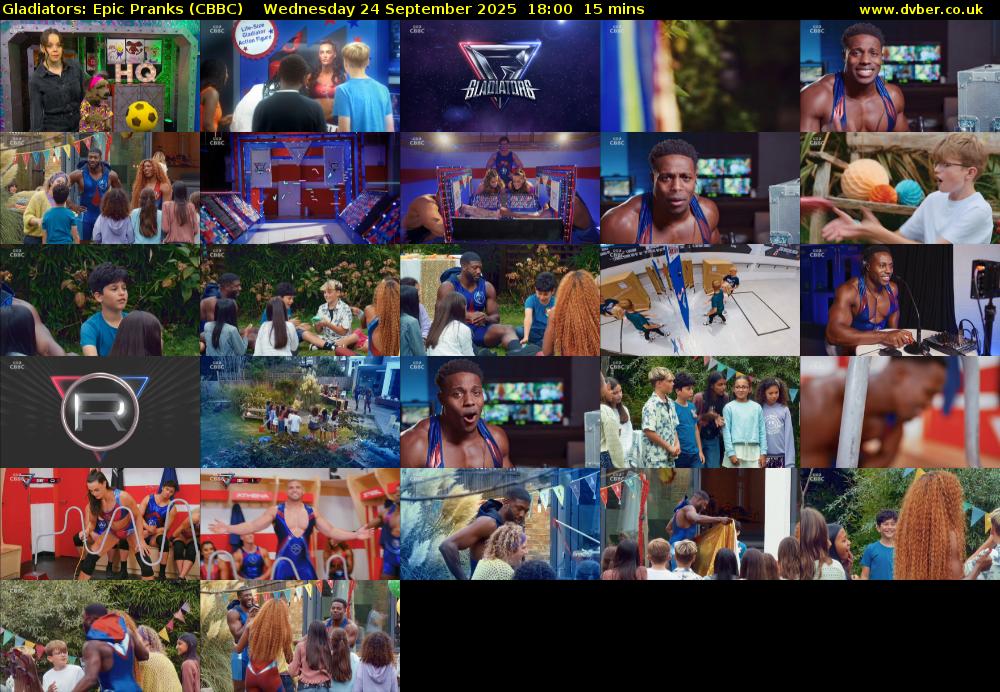 Gladiators: Epic Pranks (CBBC) Wednesday 24 September 2025 18:00 - 18:15