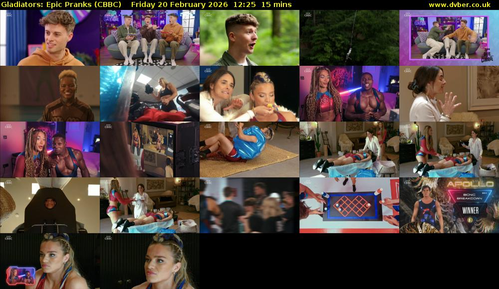 Gladiators: Epic Pranks (CBBC) Friday 20 February 2026 12:25 - 12:40