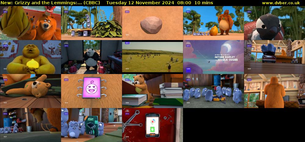 Grizzy and the Lemmings:... (CBBC) Tuesday 12 November 2024 08:00 - 08:10