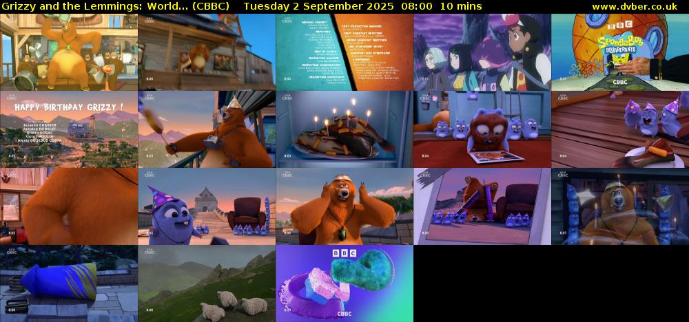 Grizzy and the Lemmings: World... (CBBC) Tuesday 2 September 2025 08:00 - 08:10