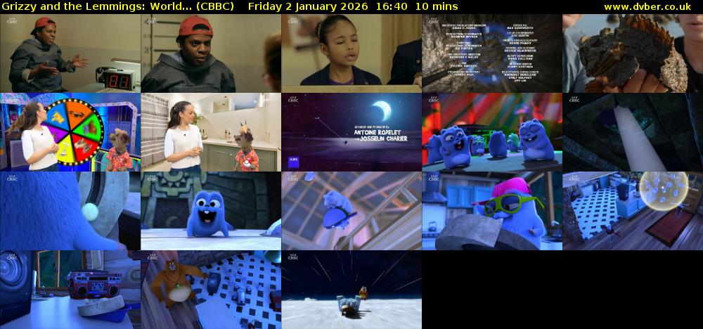 Grizzy and the Lemmings: World... (CBBC) Friday 2 January 2026 16:40 - 16:50