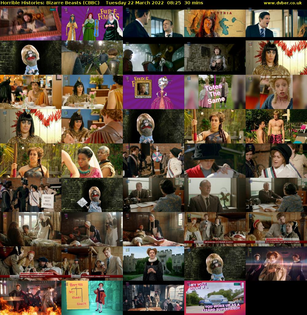Horrible Histories: Bizarre Beasts (CBBC) Tuesday 22 March 2022 08:25 - 08:55