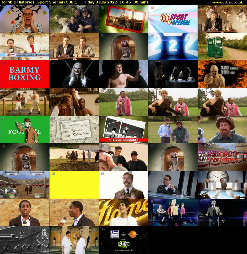 Horrible Histories: Sport Special (CBBC) Friday 8 July 2022 10:45 - 11:15