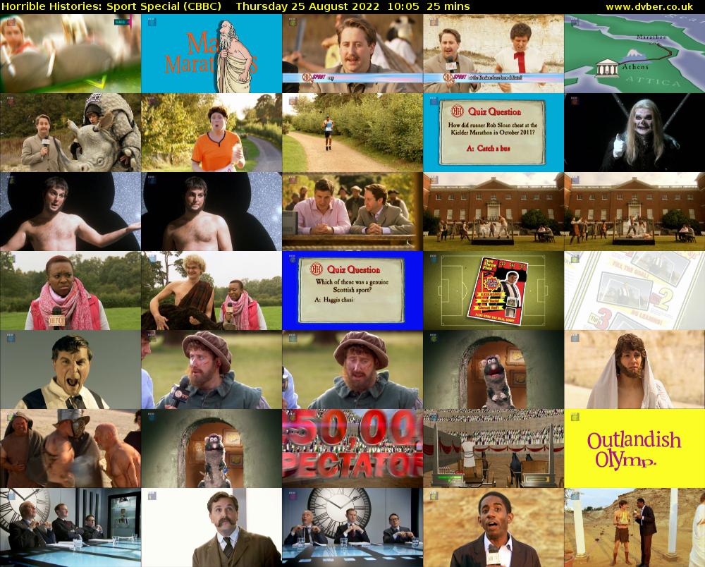Horrible Histories: Sport Special (CBBC) Thursday 25 August 2022 10:05 - 10:30
