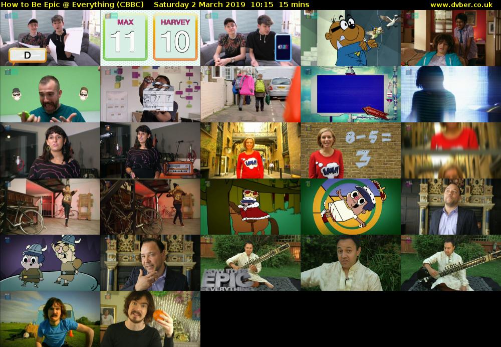 How to Be Epic @ Everything (CBBC) Saturday 2 March 2019 10:15 - 10:30