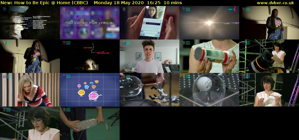 How to Be Epic @ Home (CBBC) Monday 18 May 2020 16:25 - 16:35