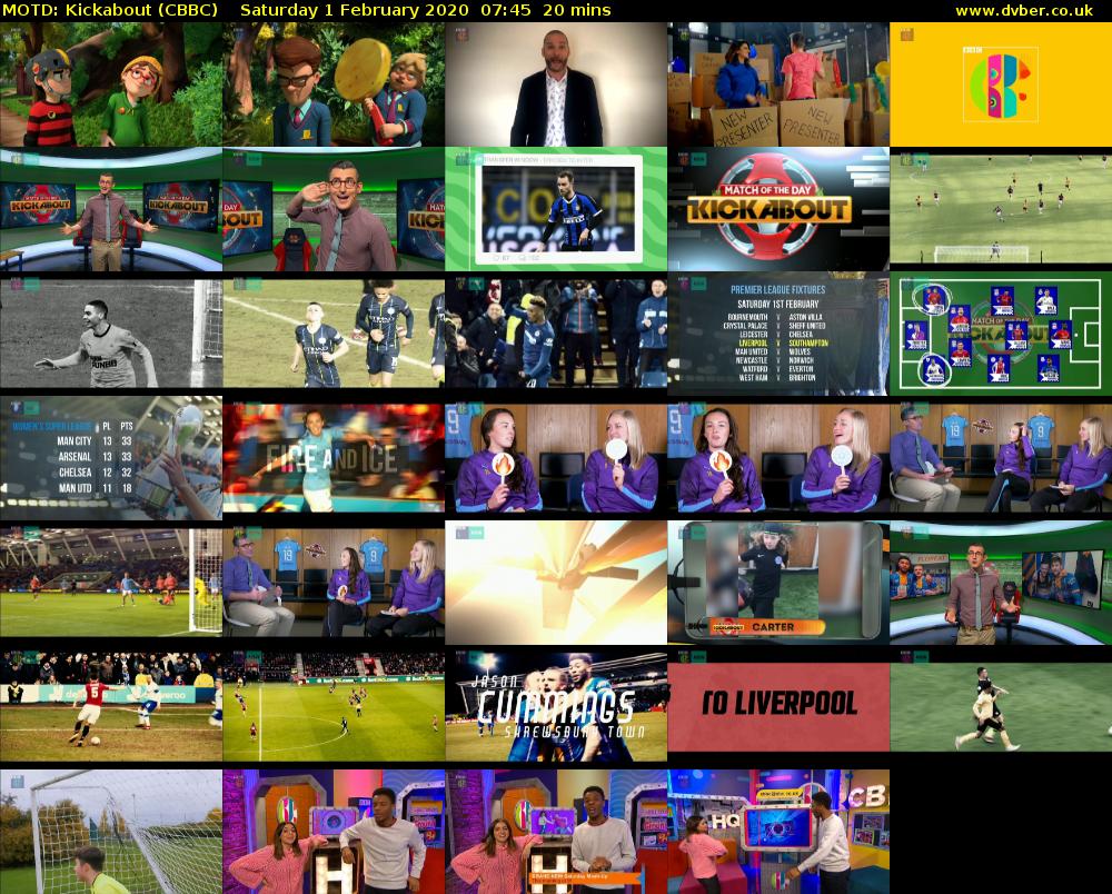 MOTD: Kickabout (CBBC) Saturday 1 February 2020 07:45 - 08:05