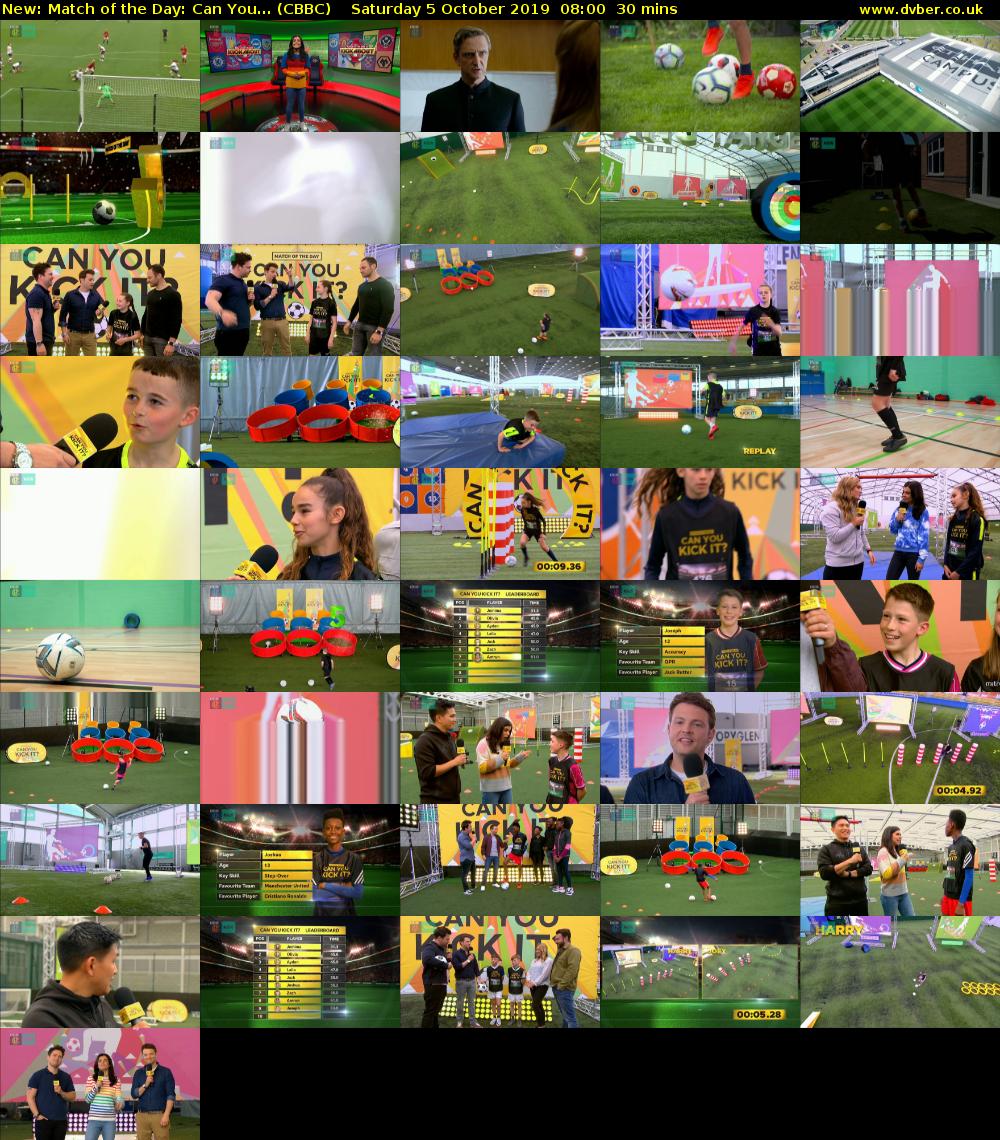 Match of the Day: Can You... (CBBC) Saturday 5 October 2019 08:00 - 08:30