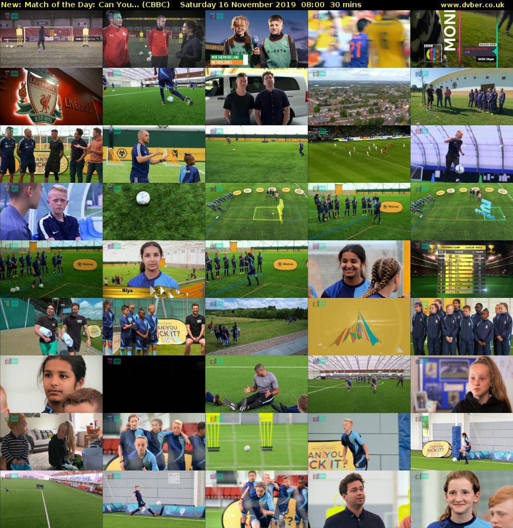 Match of the Day: Can You... (CBBC) Saturday 16 November 2019 08:00 - 08:30