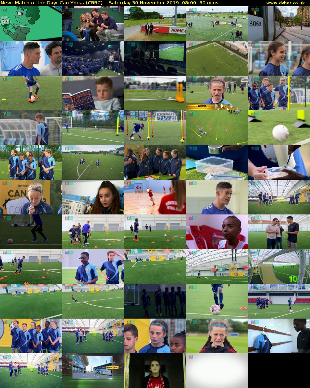 Match of the Day: Can You... (CBBC) Saturday 30 November 2019 08:00 - 08:30