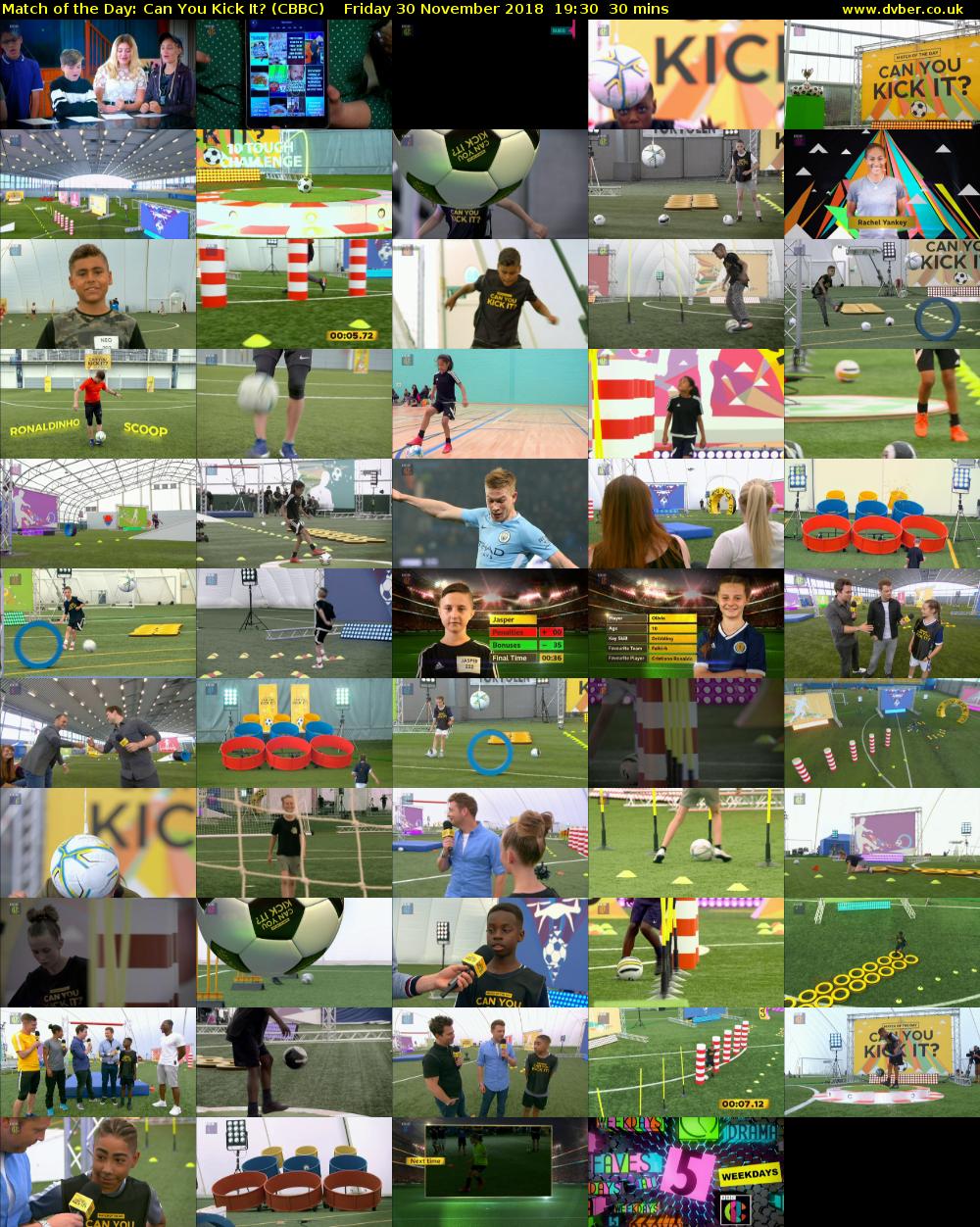 Match of the Day: Can You Kick It? (CBBC) Friday 30 November 2018 19:30 - 20:00