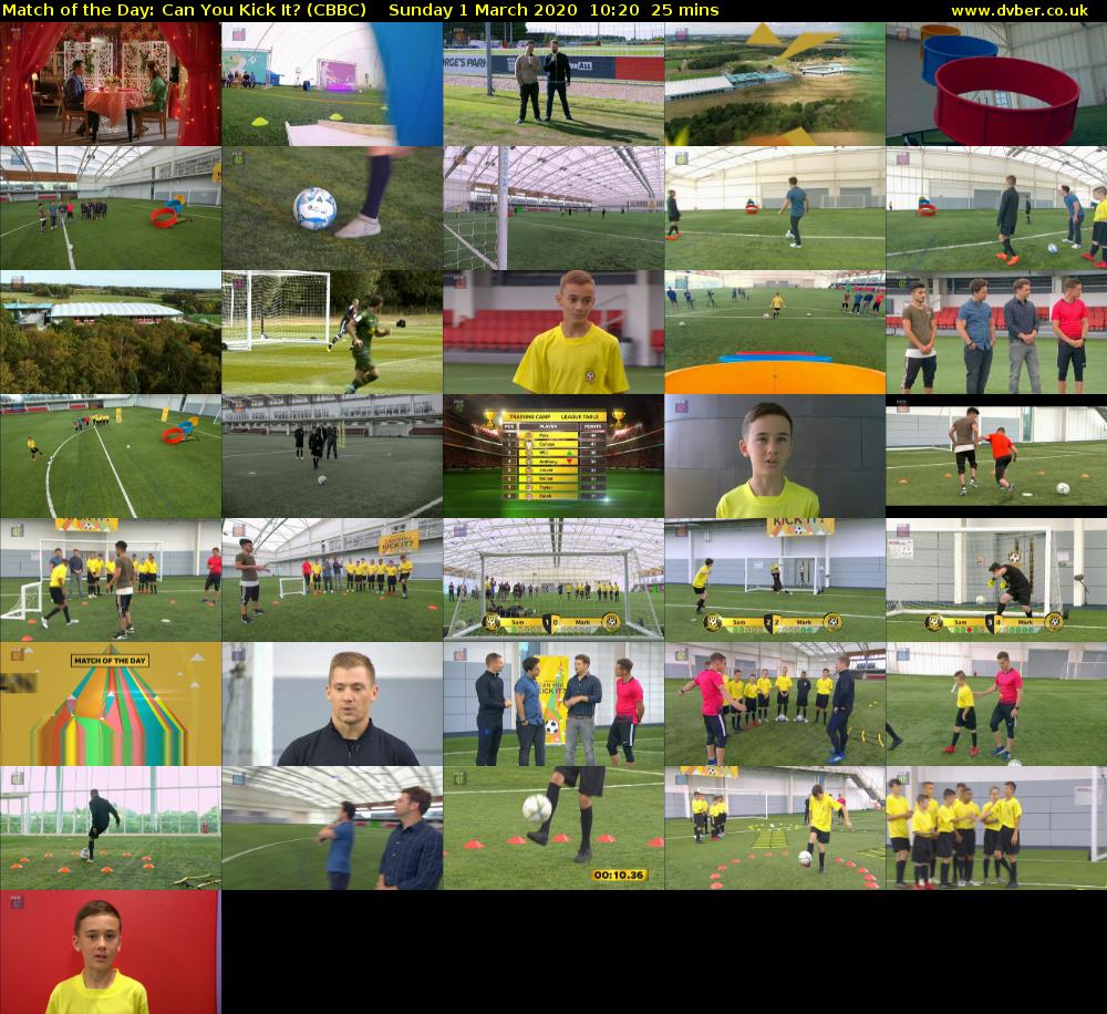 Match of the Day: Can You Kick It? (CBBC) Sunday 1 March 2020 10:20 - 10:45