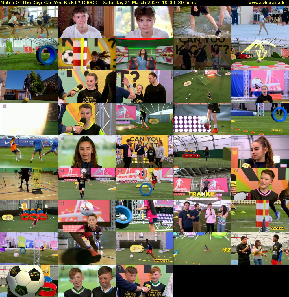 Match of the Day: Can You Kick It? (CBBC) Saturday 21 March 2020 19:00 - 19:30