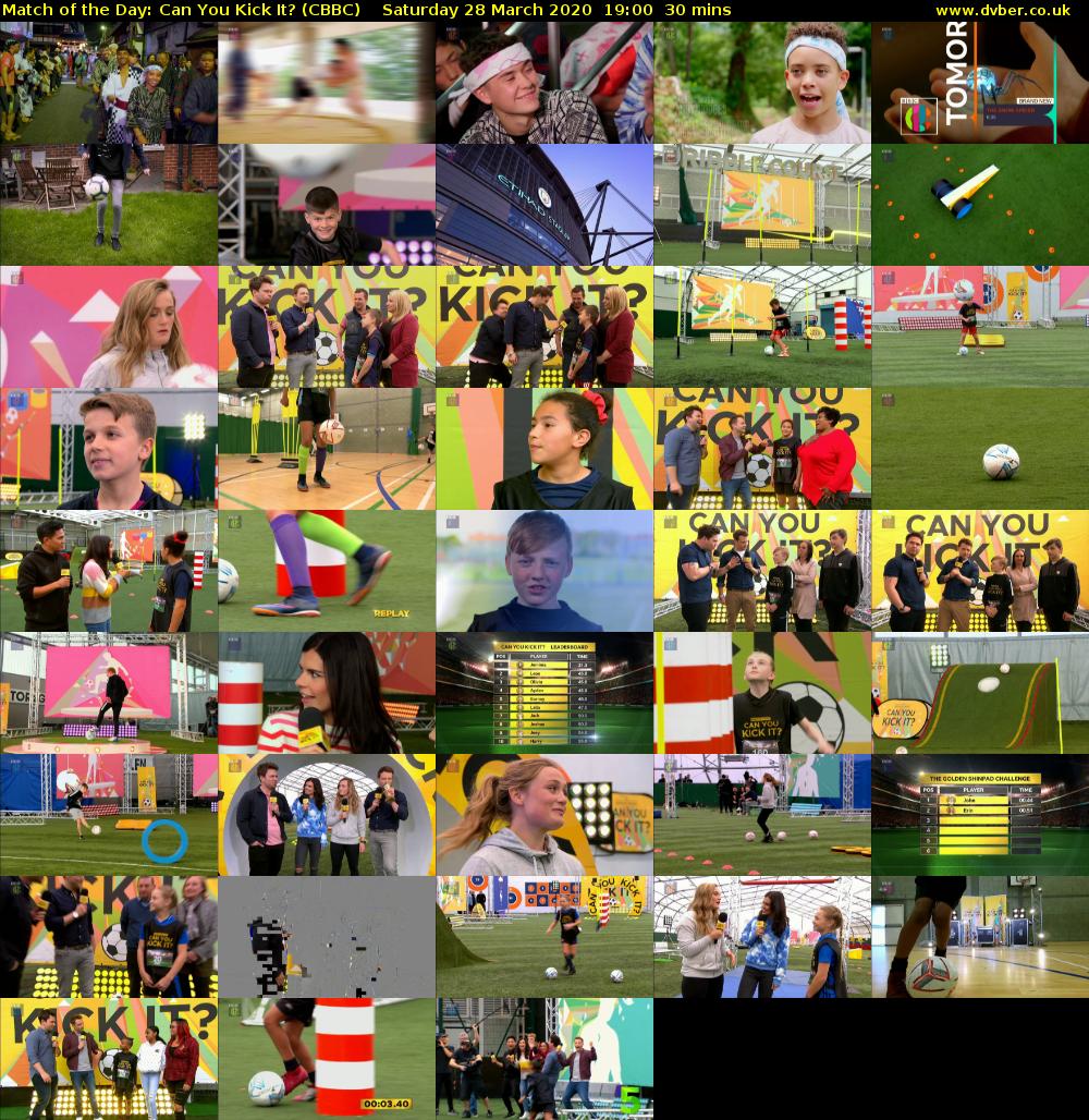 Match of the Day: Can You Kick It? (CBBC) Saturday 28 March 2020 19:00 - 19:30