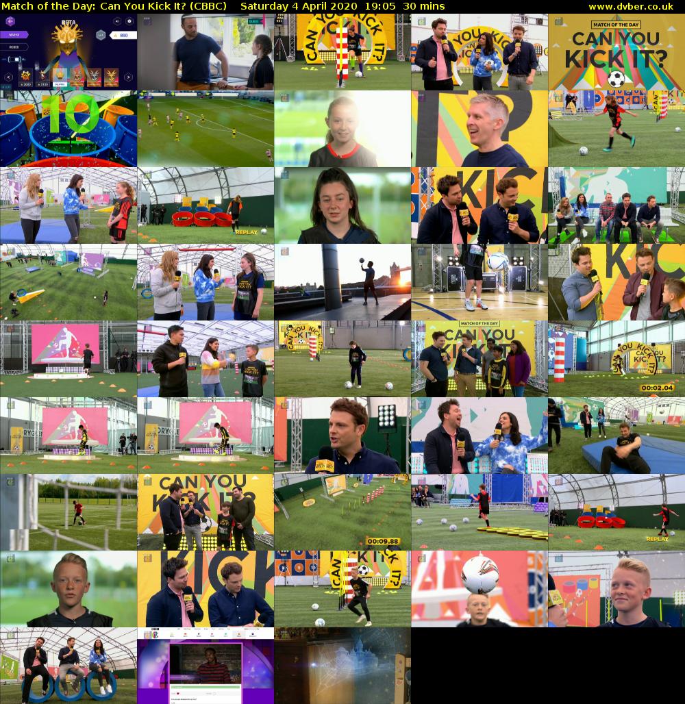 Match of the Day: Can You Kick It? (CBBC) Saturday 4 April 2020 19:05 - 19:35