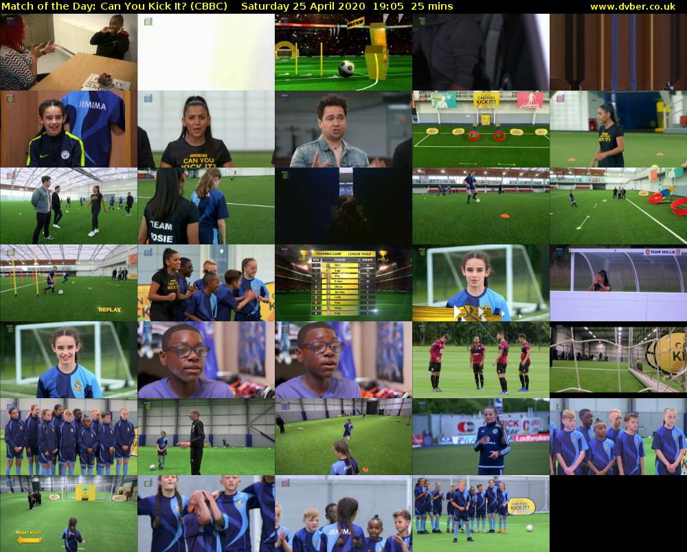 Match of the Day: Can You Kick It? (CBBC) Saturday 25 April 2020 19:05 - 19:30