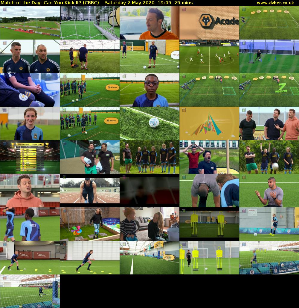 Match of the Day: Can You Kick It? (CBBC) Saturday 2 May 2020 19:05 - 19:30