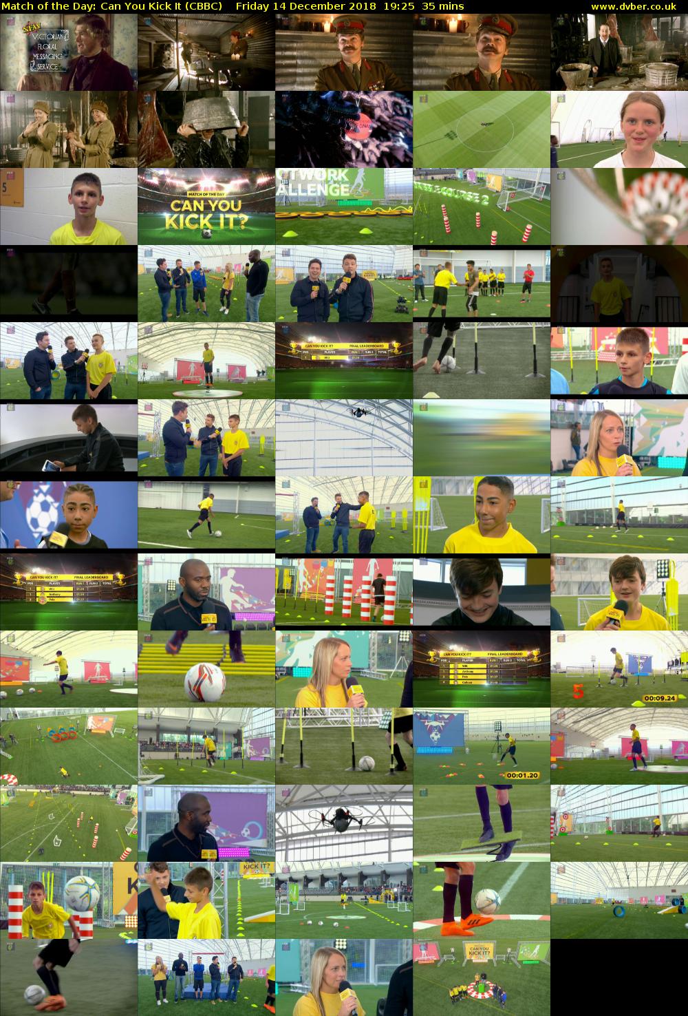Match of the Day: Can You Kick It (CBBC) Friday 14 December 2018 19:25 - 20:00