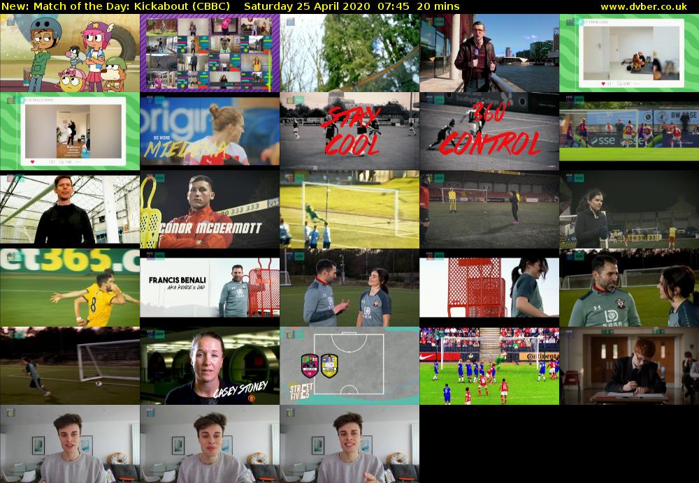 Match of the Day: Kickabout (CBBC) Saturday 25 April 2020 07:45 - 08:05