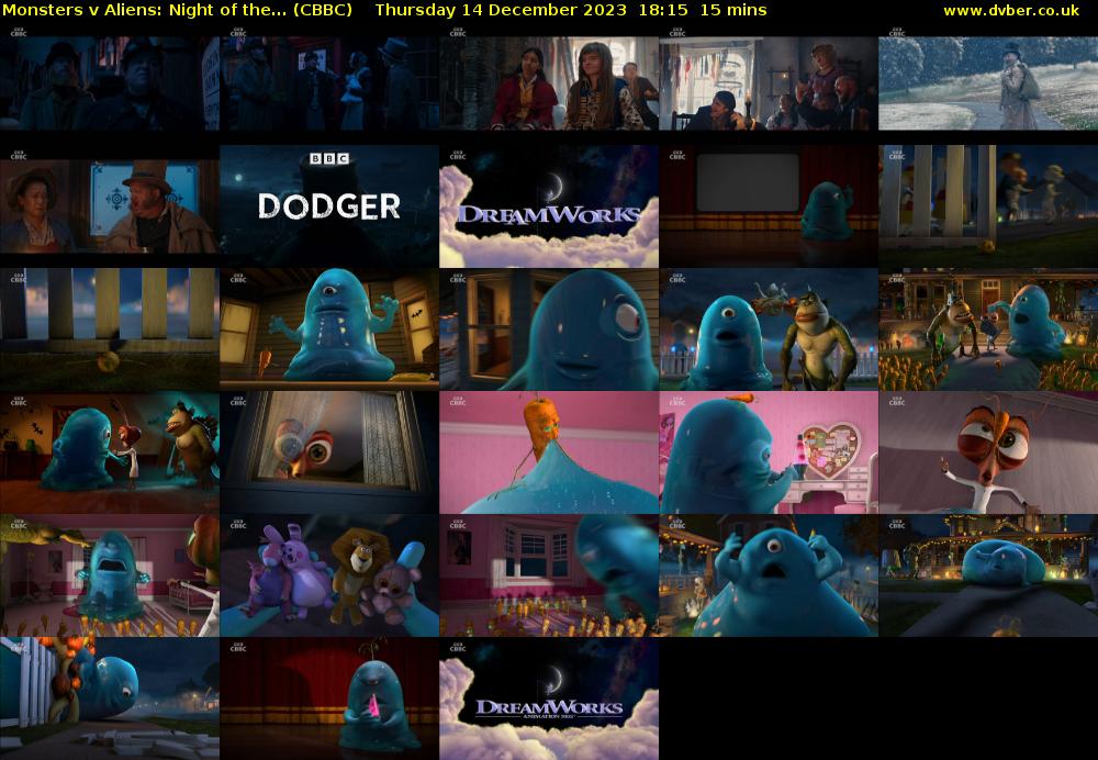 Monsters v Aliens: Night of the... (CBBC) Thursday 14 December 2023 18:15 - 18:30