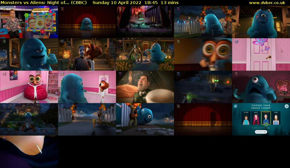 Monsters vs Aliens: Night of... (CBBC) Sunday 10 April 2022 18:45 - 18:58