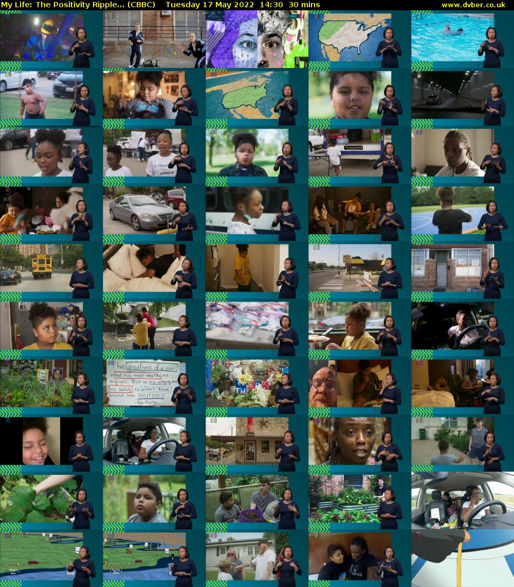 My Life: The Positivity Ripple... (CBBC) Tuesday 17 May 2022 14:30 - 15:00