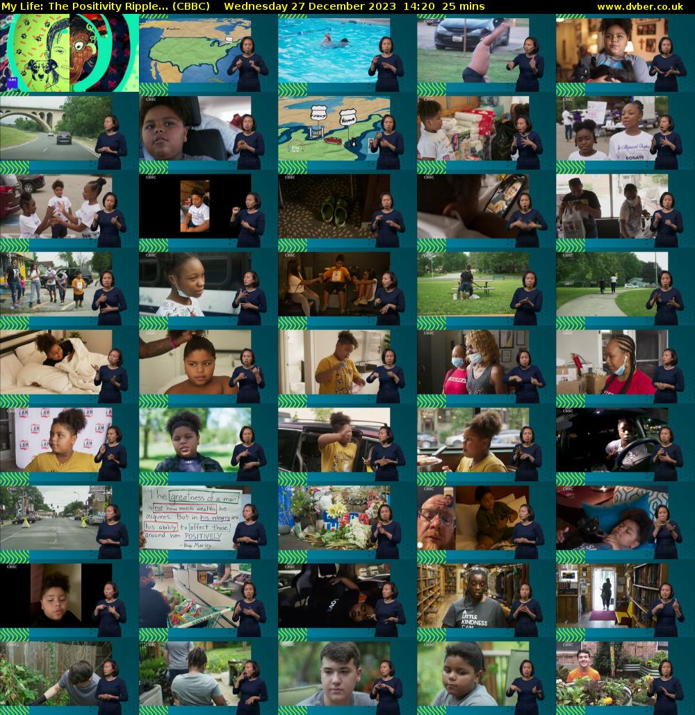 My Life: The Positivity Ripple... (CBBC) Wednesday 27 December 2023 14:20 - 14:45