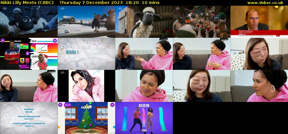 Nikki Lilly Meets (CBBC) Thursday 7 December 2023 18:20 - 18:30