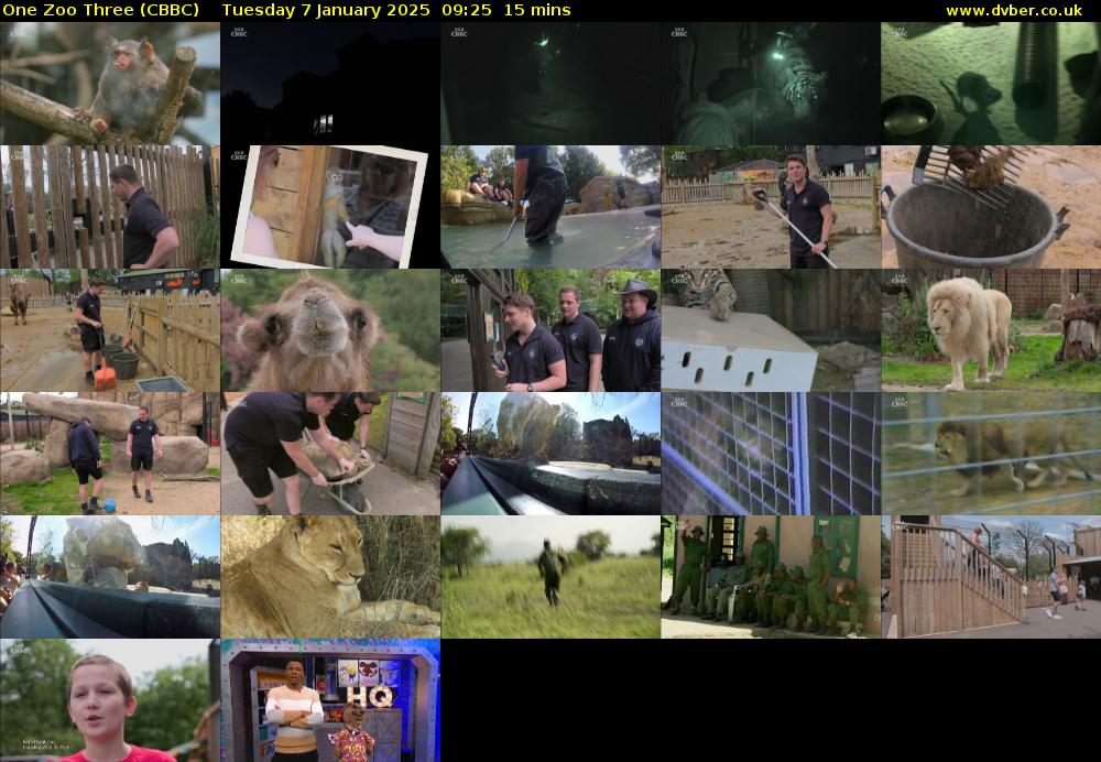 One Zoo Three (CBBC) Tuesday 7 January 2025 09:25 - 09:40