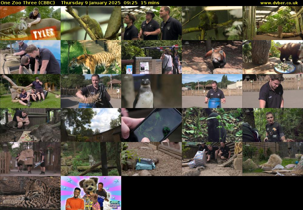 One Zoo Three (CBBC) Thursday 9 January 2025 09:25 - 09:40