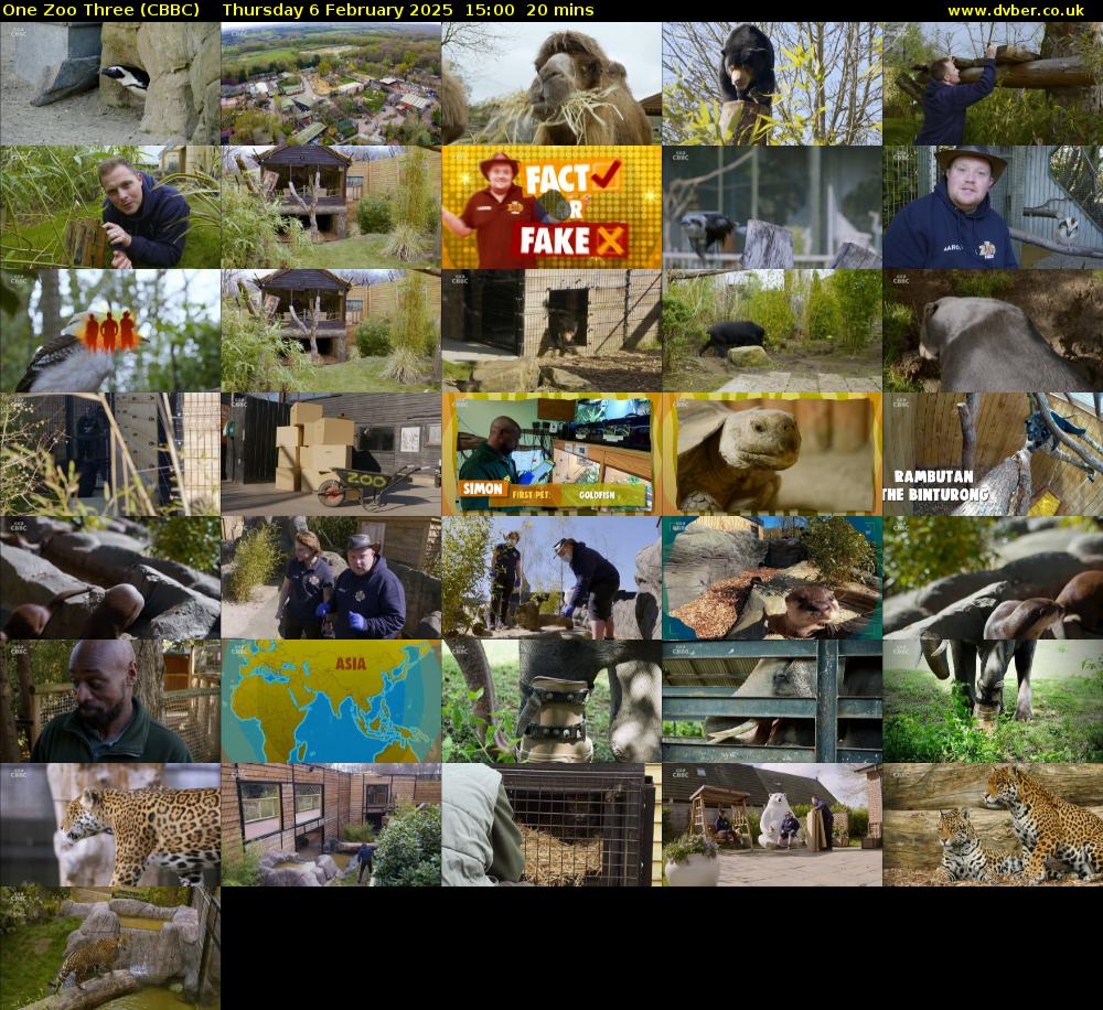 One Zoo Three (CBBC) Thursday 6 February 2025 15:00 - 15:20