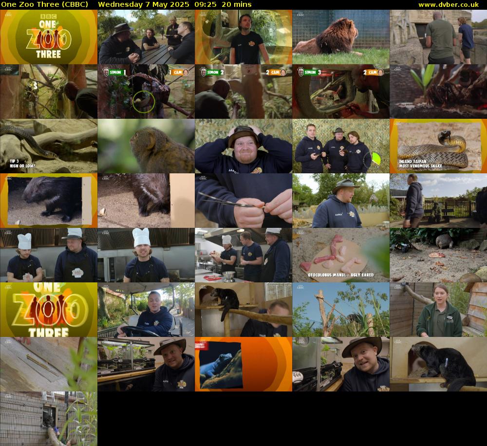 One Zoo Three (CBBC) Wednesday 7 May 2025 09:25 - 09:45