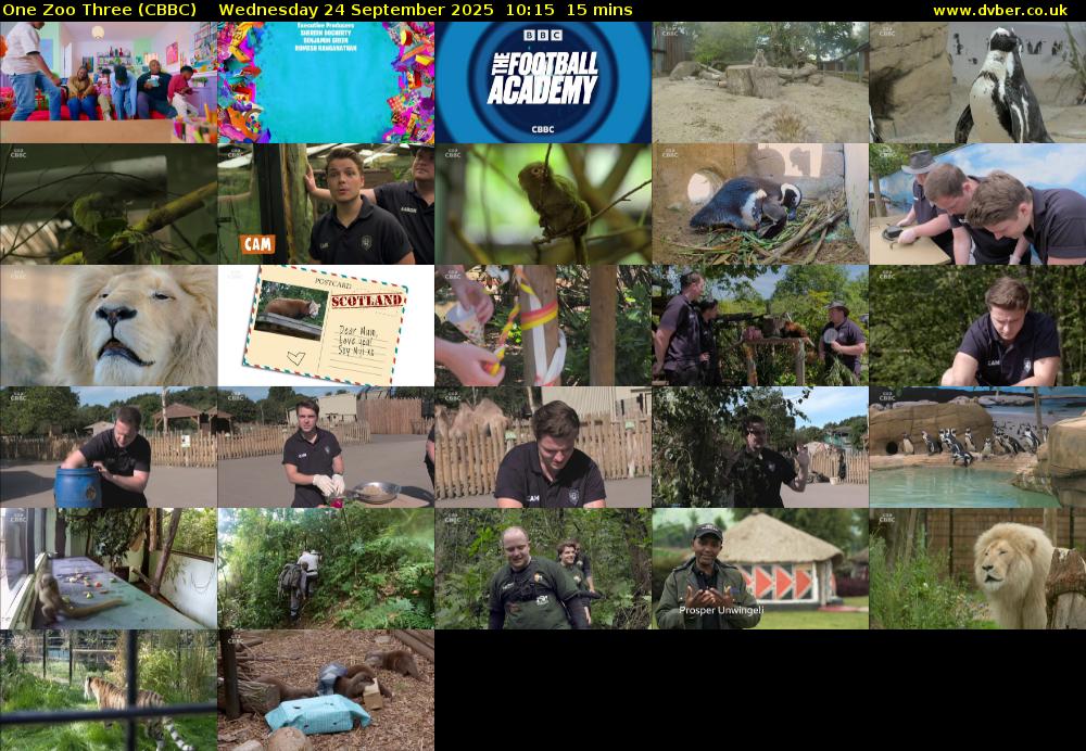 One Zoo Three (CBBC) Wednesday 24 September 2025 10:15 - 10:30
