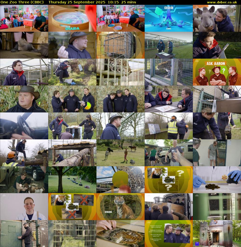 One Zoo Three (CBBC) Thursday 25 September 2025 10:15 - 10:40