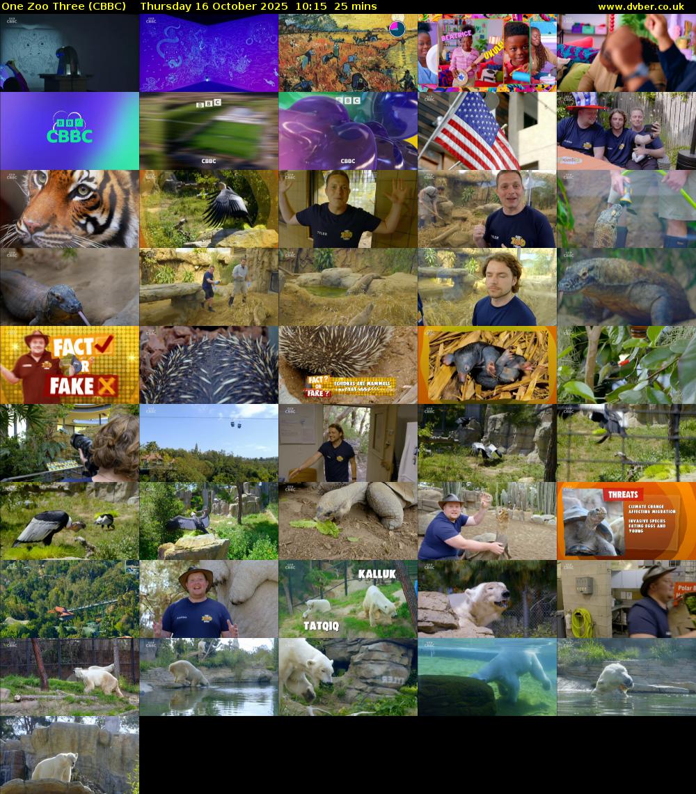 One Zoo Three (CBBC) Thursday 16 October 2025 10:15 - 10:40