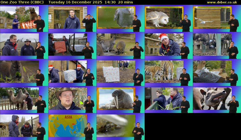 One Zoo Three (CBBC) Tuesday 16 December 2025 14:30 - 14:50