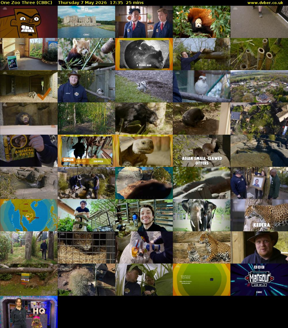 One Zoo Three (CBBC) Thursday 7 May 2026 17:35 - 18:00