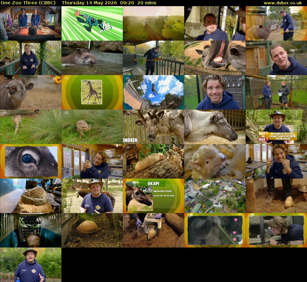 One Zoo Three (CBBC) Thursday 14 May 2026 09:20 - 09:40